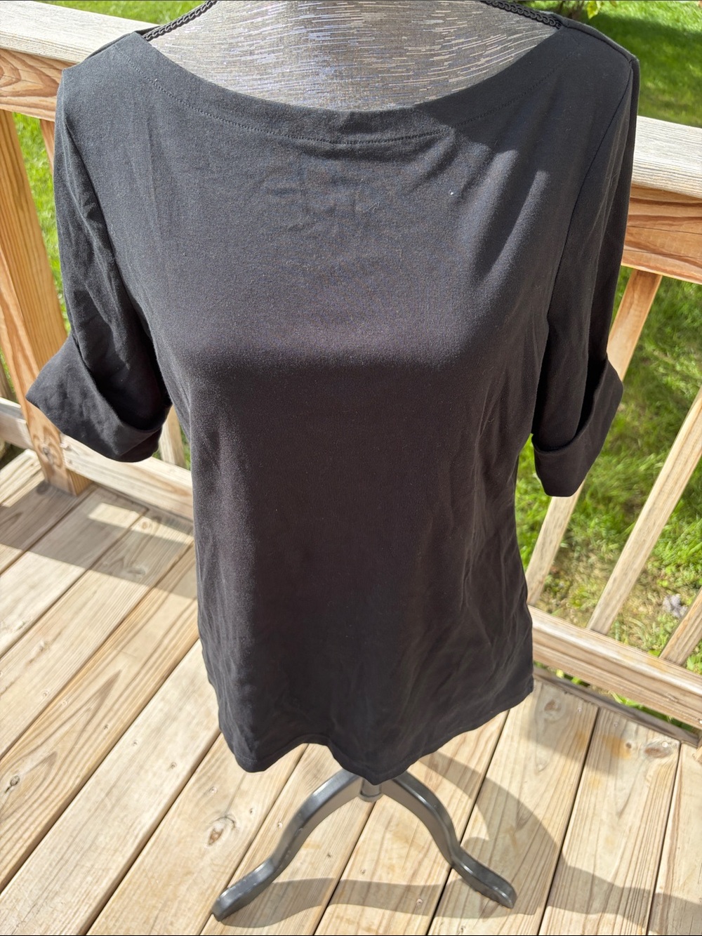 Lauren Ralph Lauren Black Boatneck Elbow-Sleeve Top